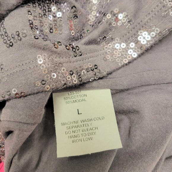 Grey One Shoulder Glitter Cotton  Top Size L - Picture 5 of 6